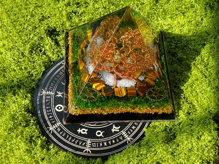 Orgone Pyramids - A Woven Prosperity Tree | Handcrafted Brass Wire Money Tree Desktop Ornament with Crystal Resin Drip - GEM Spirit - sk - 01 - Crystal Resin - fengshui - five elements energy