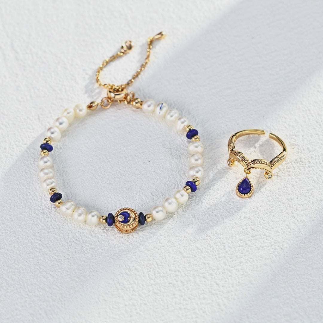 Mystic Eye of Clarity – Lapis Lazuli & Pearl Protection Bracelet
