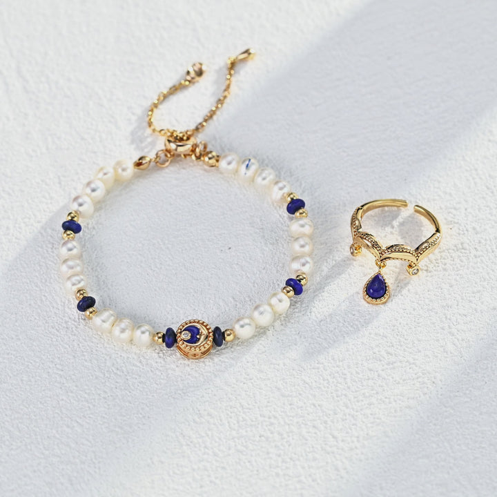 Mystic Eye of Clarity – Lapis Lazuli & Pearl Protection Bracelet