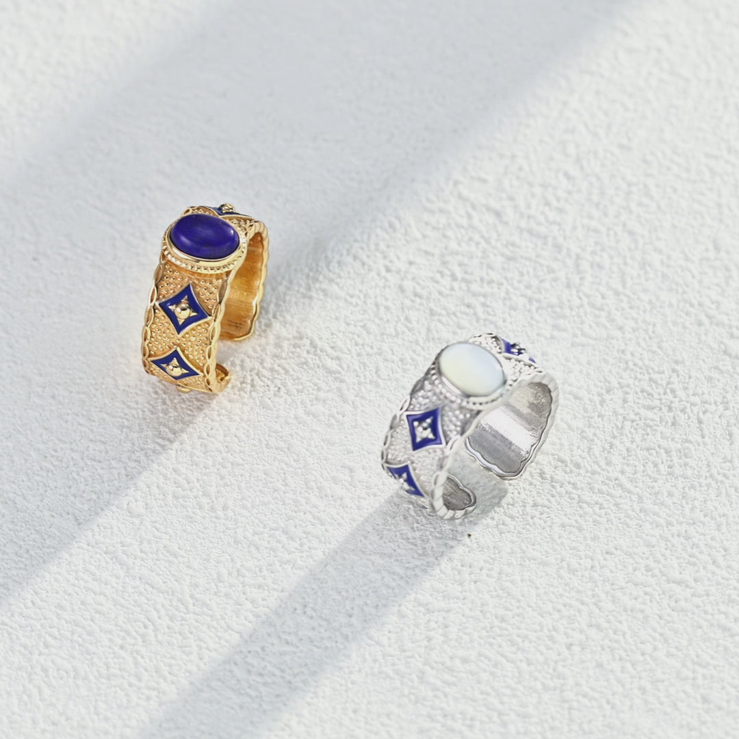 Stellar Crown｜Dual-Band Celestial Ring (Lapis Lazuli / Mother of Pearl)