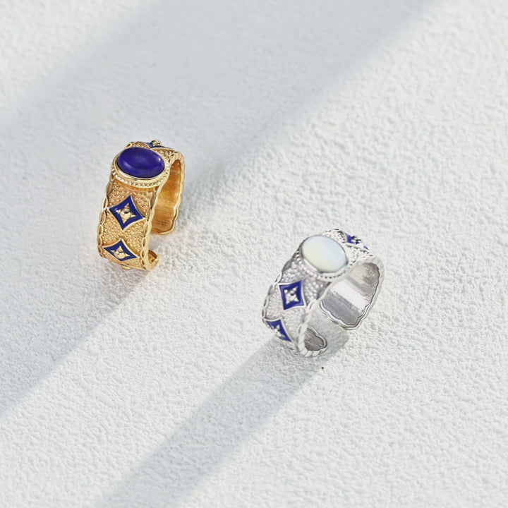 Stellar Crown｜Dual-Band Celestial Ring (Lapis Lazuli / Mother of Pearl)