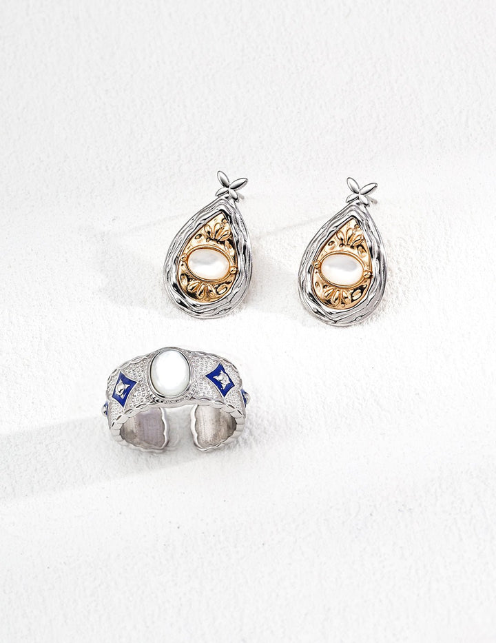 Stellar Crown｜Dual - Band Celestial Ring (Lapis Lazuli / Mother of Pearl) - GEM Spirit - CRYSTALS - five elements energy - jewelry