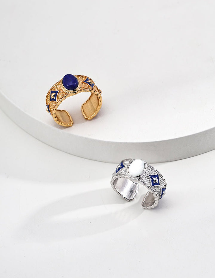 Stellar Crown｜Dual - Band Celestial Ring (Lapis Lazuli / Mother of Pearl) - GEM Spirit - CRYSTALS - five elements energy - jewelry