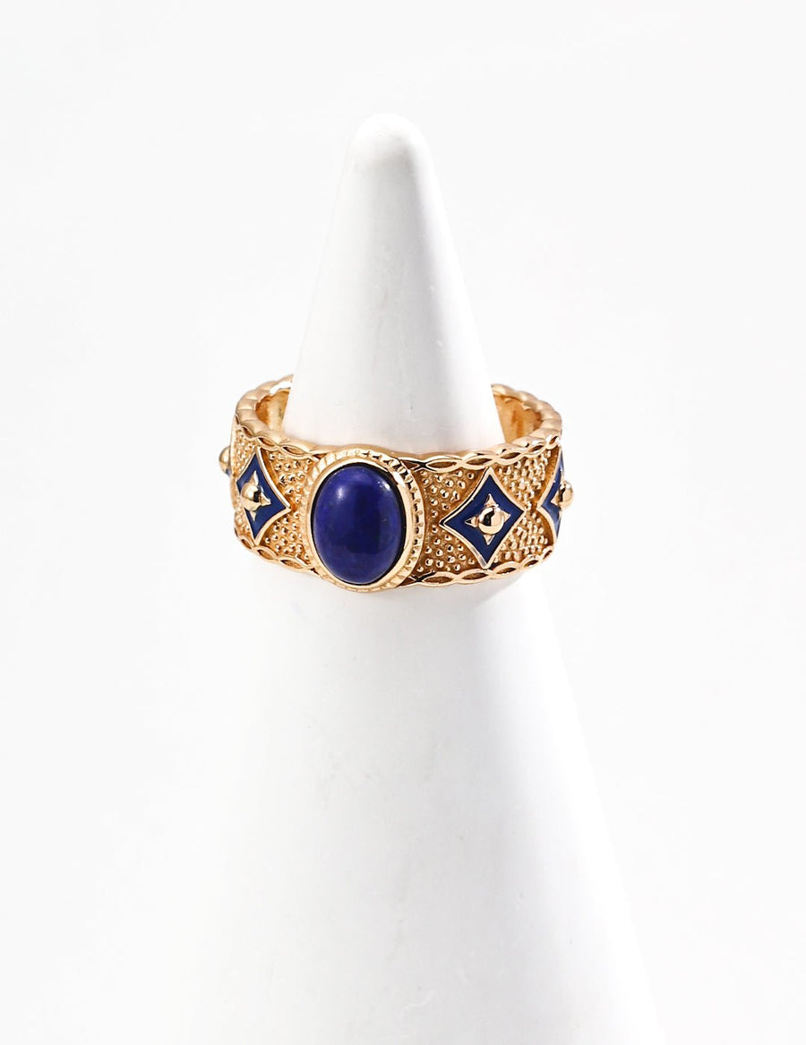 Stellar Crown｜Dual - Band Celestial Ring (Lapis Lazuli / Mother of Pearl) - GEM Spirit - CRYSTALS - five elements energy - jewelry