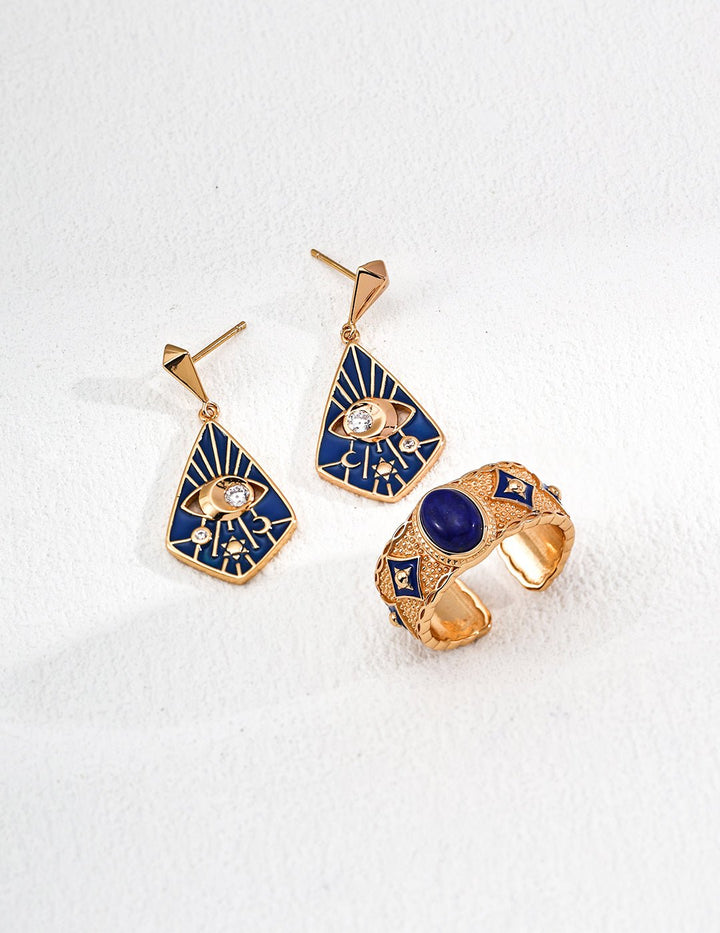 Stellar Crown｜Dual - Band Celestial Ring (Lapis Lazuli / Mother of Pearl) - GEM Spirit - CRYSTALS - five elements energy - jewelry