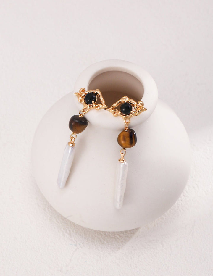 Tiger Eye Shield - GEM Spirit - E01058 - 2 - CRYSTALS - EARRINGS - jewelry
