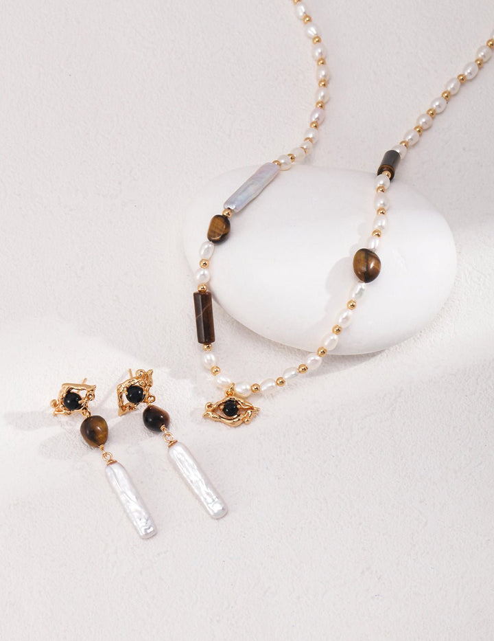Tiger Eye Shield - GEM Spirit - E01058 - 2 - CRYSTALS - EARRINGS - jewelry