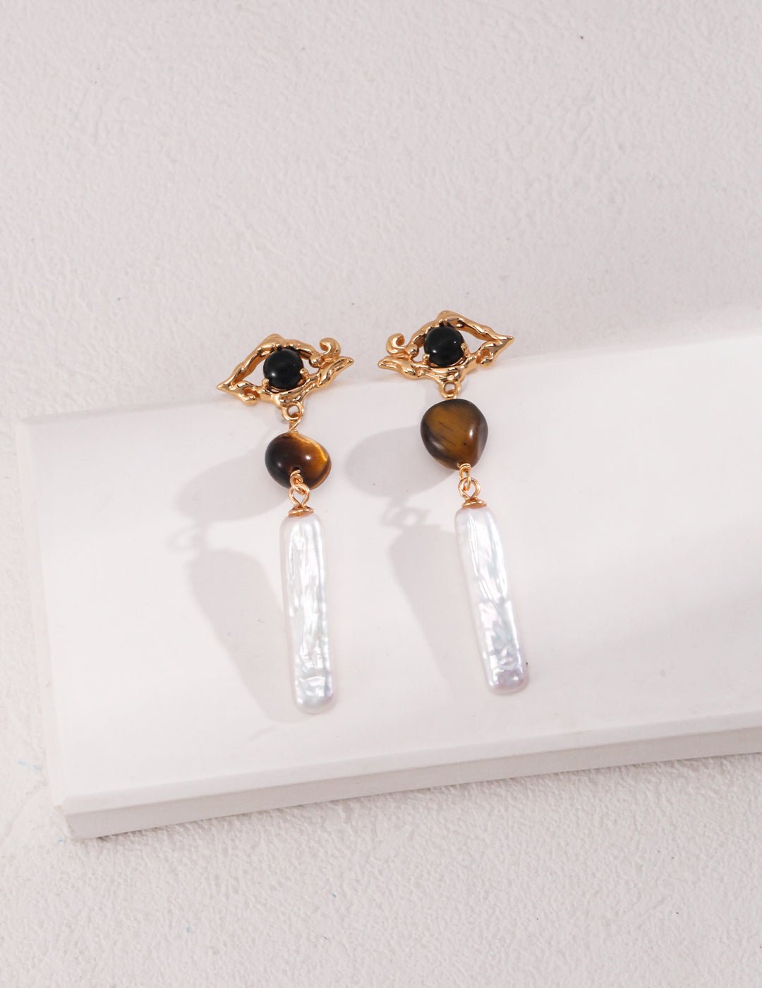 Tiger Eye Shield - GEM Spirit - E01058 - 2 - CRYSTALS - EARRINGS - jewelry