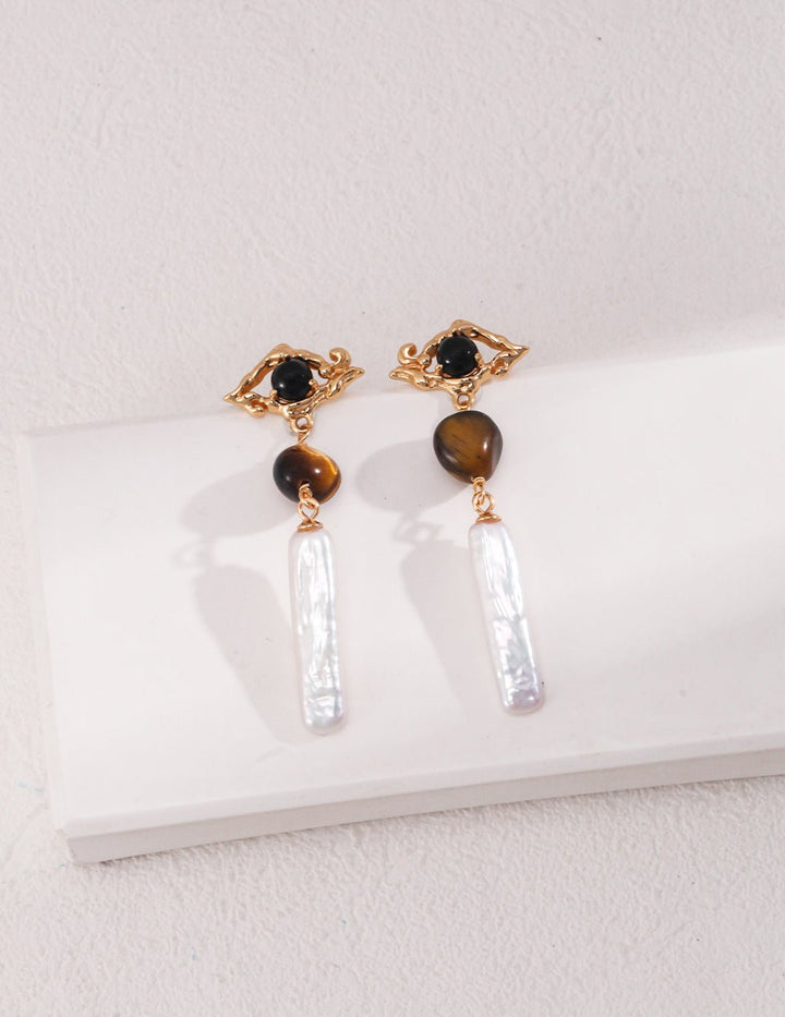 Tiger Eye Shield - GEM Spirit - E01058 - 2 - CRYSTALS - EARRINGS - jewelry