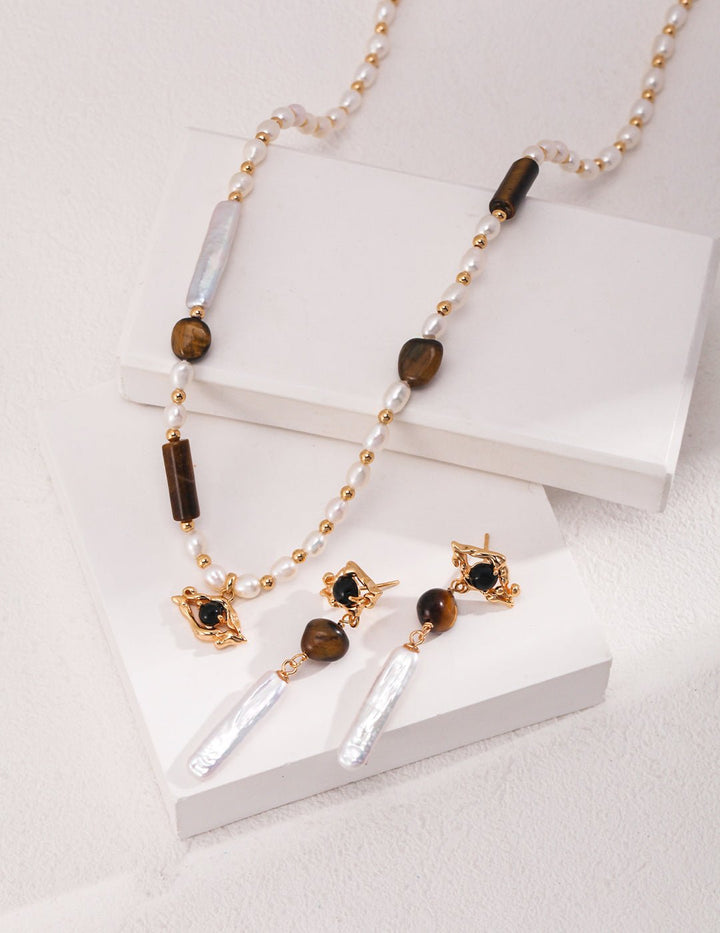 Tiger Eye Shield - GEM Spirit - E01058 - 2 - CRYSTALS - EARRINGS - jewelry