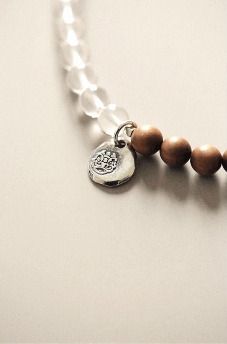 Zen Elegance with Subtle Fragrance: Natural White Crystal Bracelet Combined with Indian Old Mountain Sandalwood Beads - GEM Spirit - BRACELETS - CRYSTALS - five elements energy